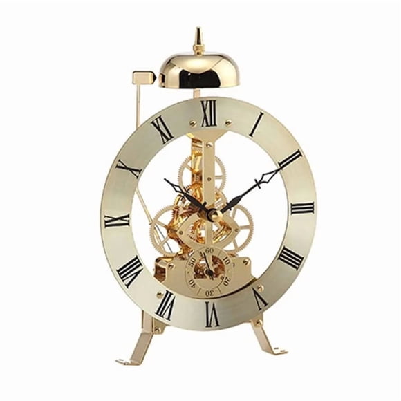 Reloj de Mesa Pequeño de Metal Vintage para Dormitorio, Oficina, Mecánico de Lujo, Mini Reloj Dorado.