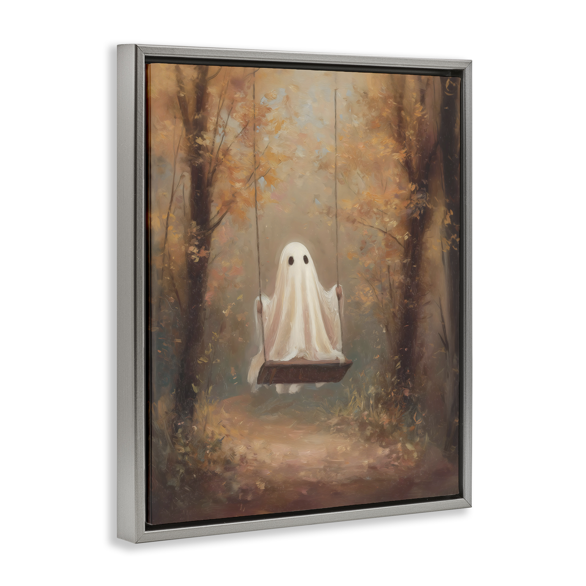 Eerie Swinging Ghost Gray Framed Floater Canvas Wall Art, design by Arlington Prints