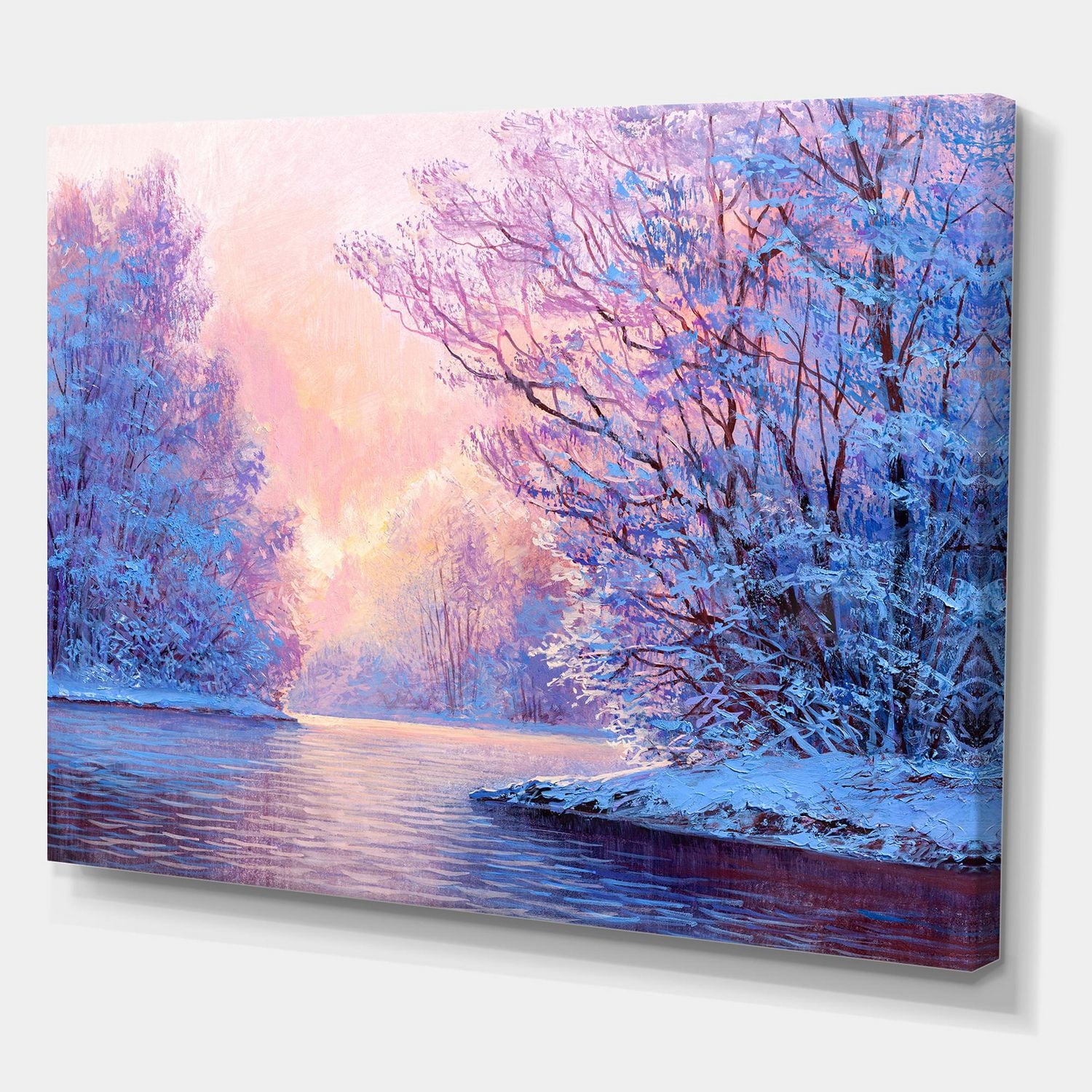 Designart Winter Landscape With The RiverOriginal Canvas Wall Art