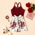 thumbnail image 3 of PatPat Girls Summer Clothes Toddler Rompers Floral Bowknot Belted Button Back Crisscross Cami Jumpsuits, Burgundy, 3-4 Years, 3 of 7