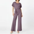 thumbnail image 4 of Huankd Womens Summer Casual Short Sleeve Pants Suit Beach Vacation Romper Belted Dressy Wedding Guest Jumpsuit Jumper Purple 2XL, 4 of 5