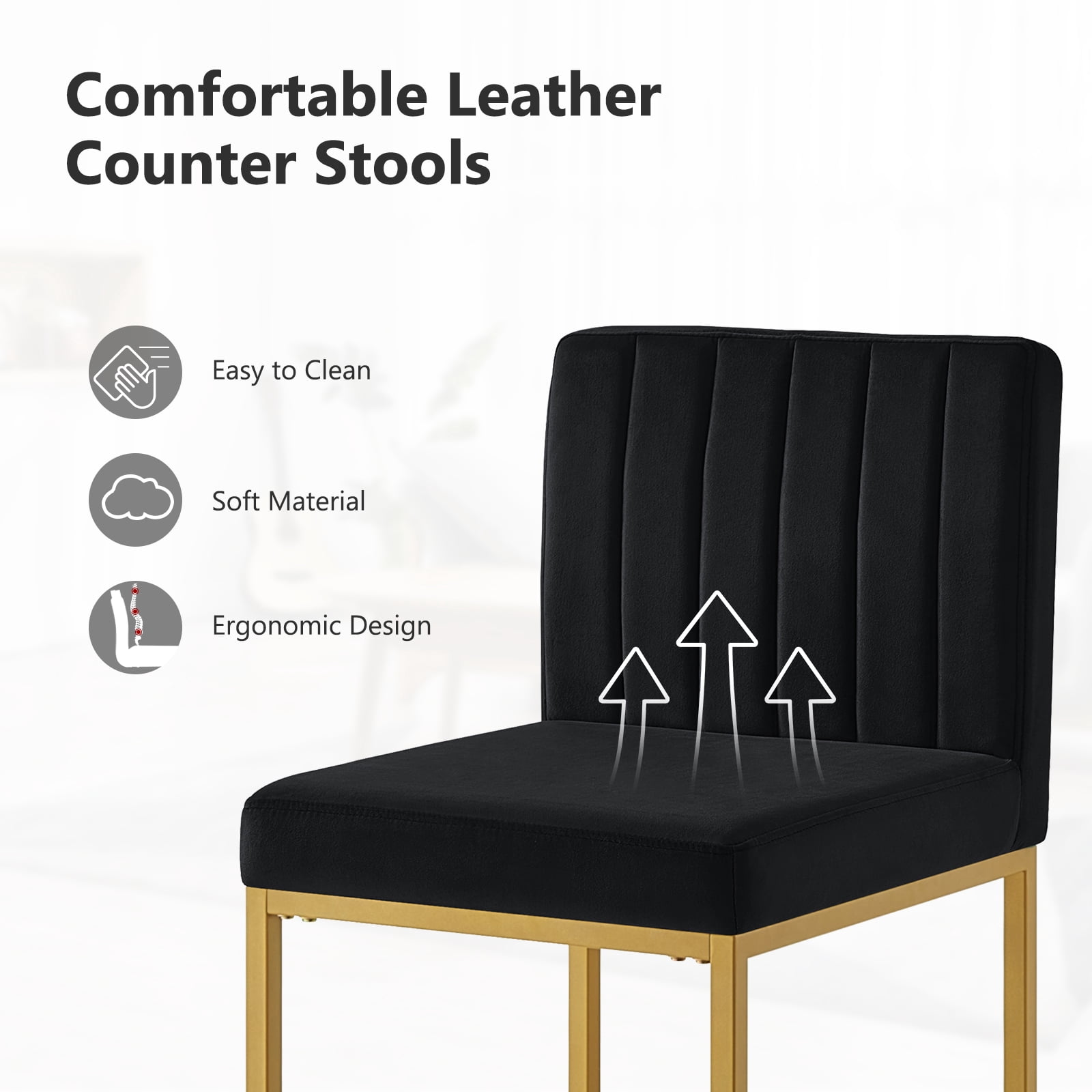 27 Inch Bar Stool, Velvet Counter Height Bar Stools, Set of 2 Bar Chairs with Back and Metal Legs, Kitchen Island Counter Stools for Pub, Dinning Room, Cafes