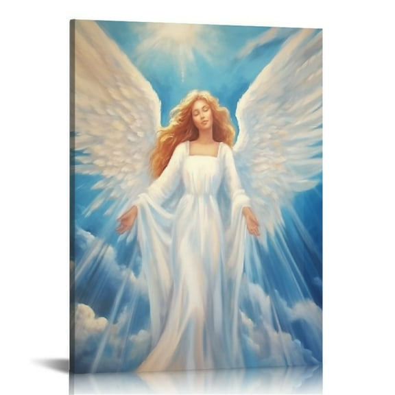 JEUXUS Posters Guardian Angels in Heaven Wall Art White Angel Wings Wall Decor Angel Gift Wall Art Canvas Painting Posters And Prints Wall Art Pictures for Living Room Bedroom Decor 16x20in