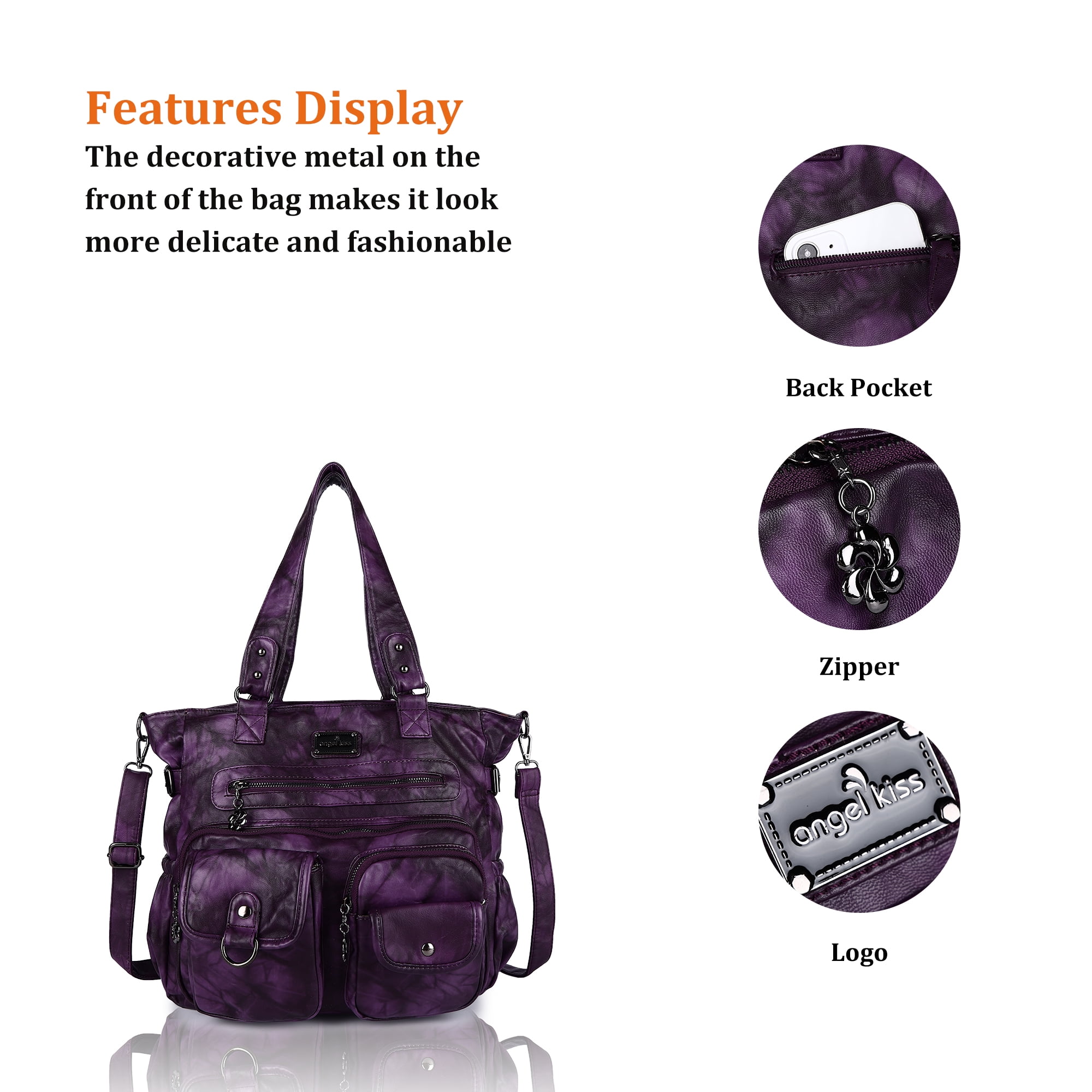 Angelkiss Purses Handbags for Women PU Tote Satchel Bags for Women Pockets Shoulder Bag