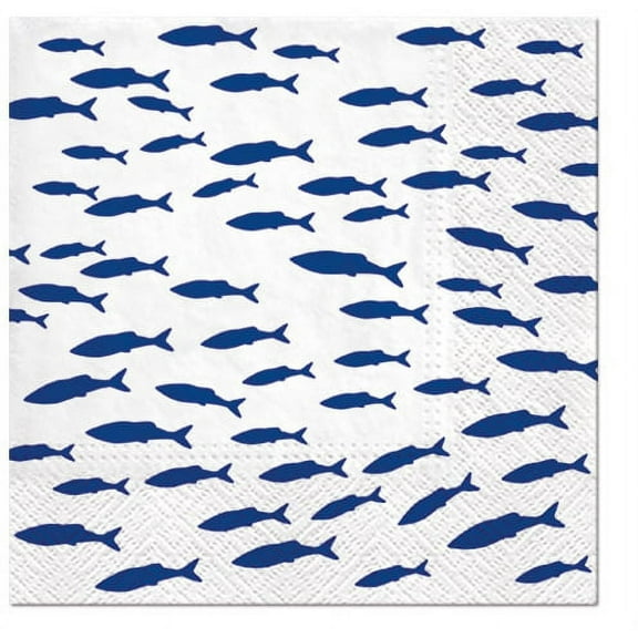 Fish Napkins Blue SHOAL Paper Cocktail Napkins 40pcs Coastal Deco Fish, Blue Cocktail Napkins, Coastal Paper Napkin