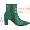thumbnail image 4 of BLISSFUL STEP Women's Ankle Boots Lace Pointed Toe Chunky Heel Zipper Dress Booties Dark Green 6, 4 of 7