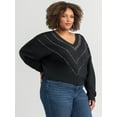 thumbnail image 2 of Jessica Simpson Women's and Women's Plus Rahmona Studded V-Neck Pullover Top, Sizes XS-4X, 2 of 6