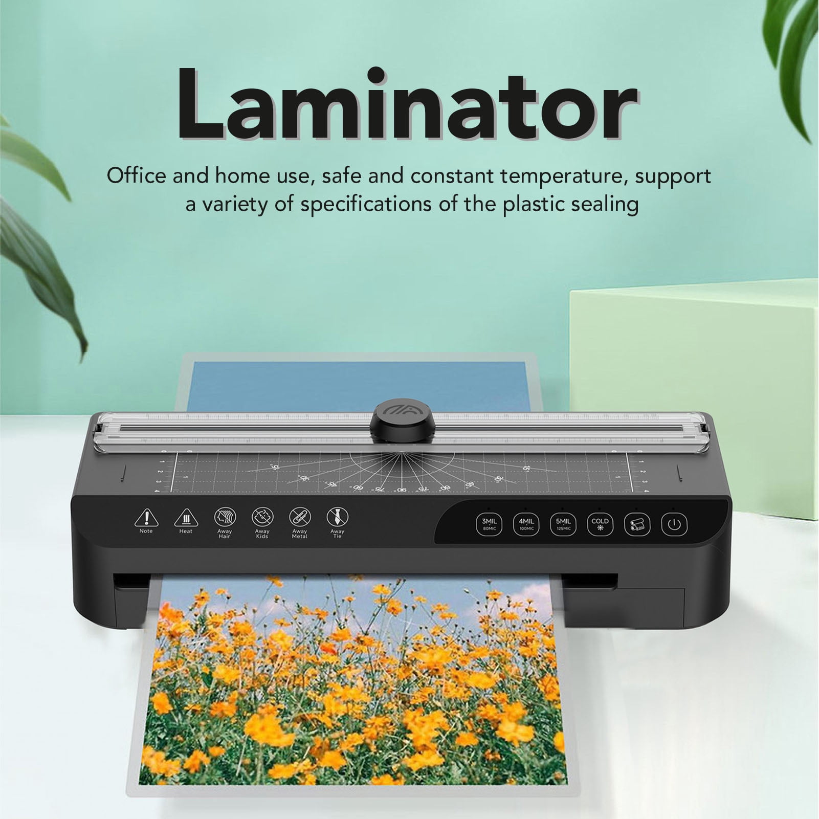 YAHHU Laminator Machine A4 320mm/min Thermal Laminating for Home Office US Plug 110V Black (13.78 inches / 35 cm)