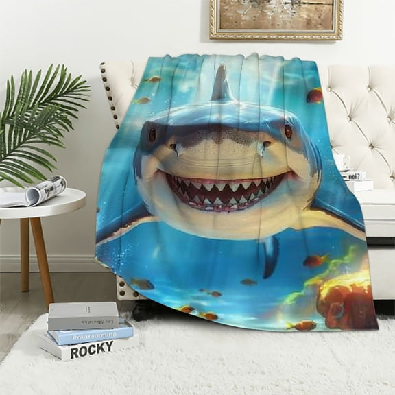 BCIIG Shark Smile Fish Warm Lightweight Blanket Soft Fleece Blankets Throw Blanket Living Rooms Sofa Decor Cow Gifts Blanket for All Seasons 40x50in