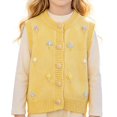 thumbnail image 2 of AUDeals Girls 3D Flower Embroidered Knit Sweater Vest - Round Neck Sleeveless Button Front Cardigan for Kids Casual Layering Wear, 2 of 6