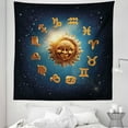 thumbnail image 1 of Astrology Tapestry, Signs Surrounds a Moon Sun in Space with Stardust Nebula, Fabric Wall Hanging Decor for Bedroom Living Room Dorm, 5 Sizes, Dark Blue Orange, by Ambesonne, 1 of 1
