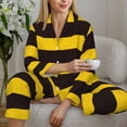 thumbnail image 6 of Honeii Bee Stripe print Women's Pajama Sets Long Sleeve Button Down Sleepwear Nightwear Soft Pjs Lounge Sets-Medium, 6 of 7