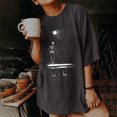 thumbnail image 2 of Moda Mujer Damas Cayó Hombro Mangas Impresión suelta Manga corta Top Pullover Tops Pompotops hfajkhk139526, 2 of 8