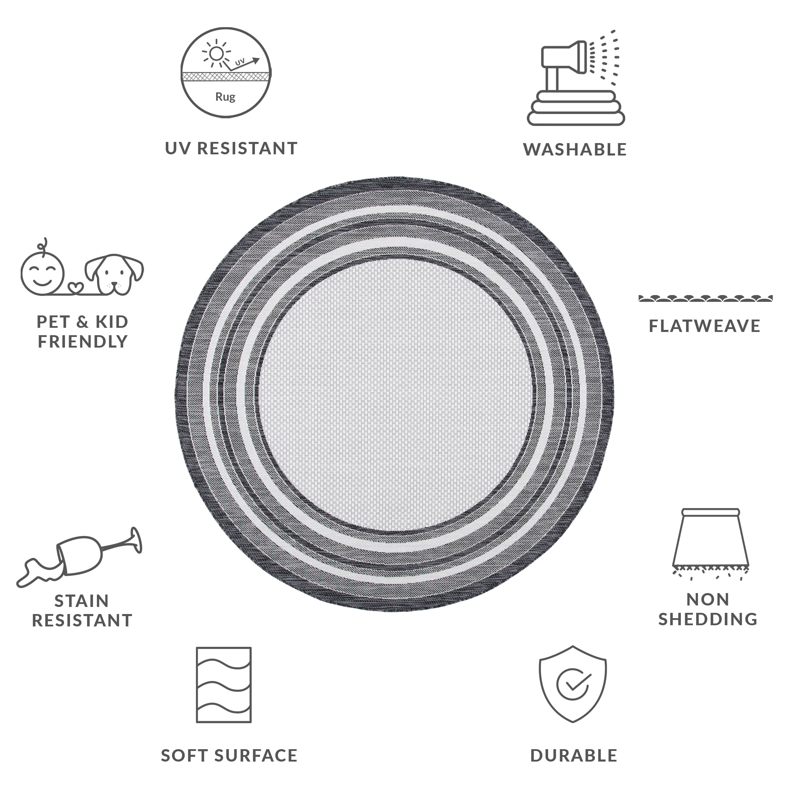 Safavieh Courtyard Ercan Bordered Indoor/Outdoor Area Rug, Ivory/Black, 10' x 10' Round
