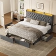 thumbnail image 2 of GUNAITO King Size Bed Frame with 4 Storage Drawers, Velvet Upholstered LED Bed with LED and USB Ports, Modern Wingback Headboard Bed with Bedside Storage Board, Gray, 2 of 11
