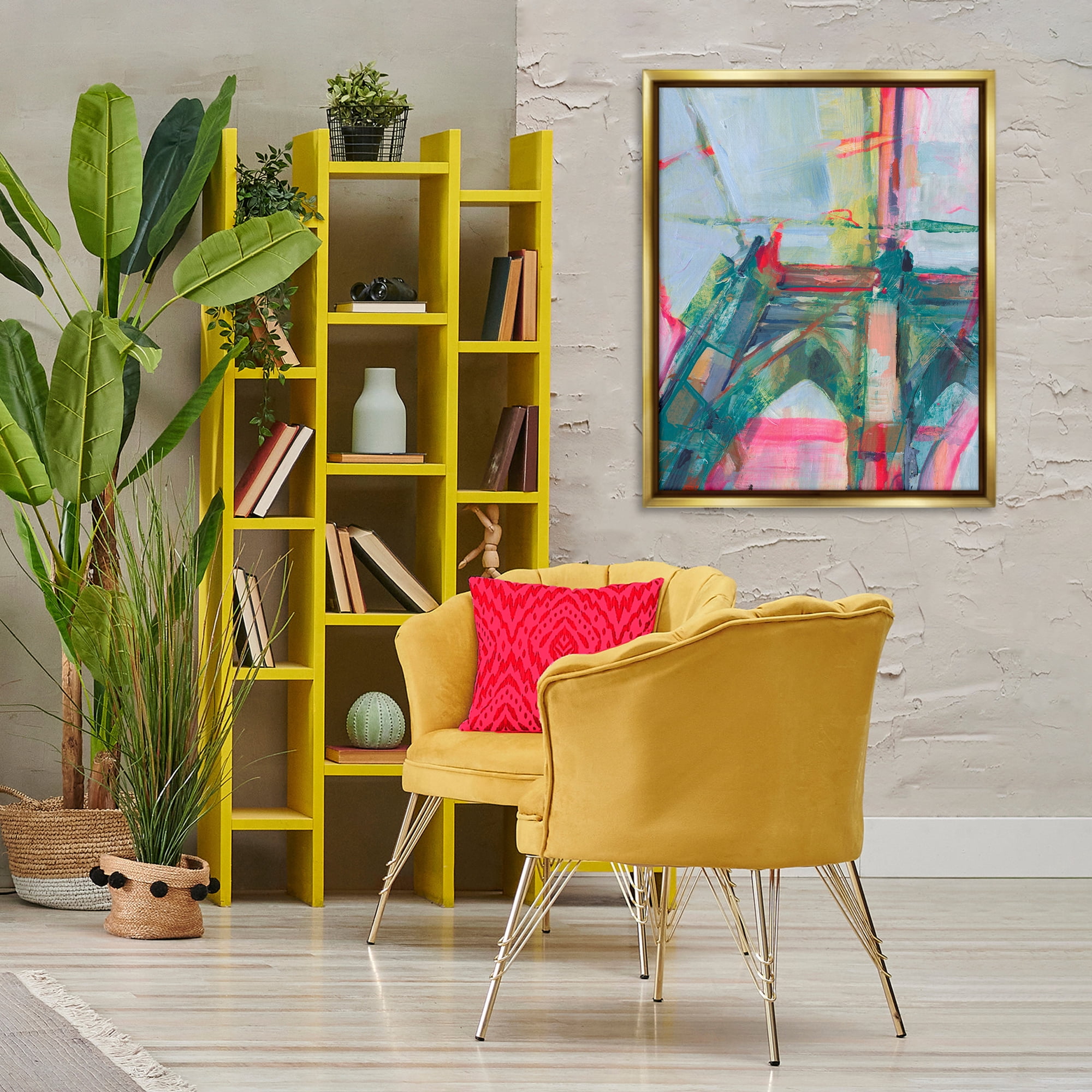 Stupell Industries Looming Bridge Arches Buildings & Architecture Painting Gold Floater Framed Canvas Art Print Wall Art, 25 x 31
