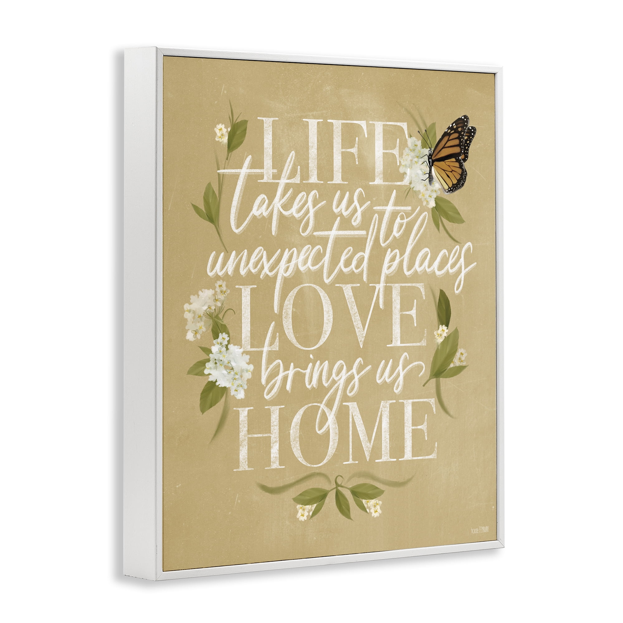 Stupell Industries Love Brings Us Home Botanical & Floral Painting White Framed Art Print Wall Art, 11 x 14