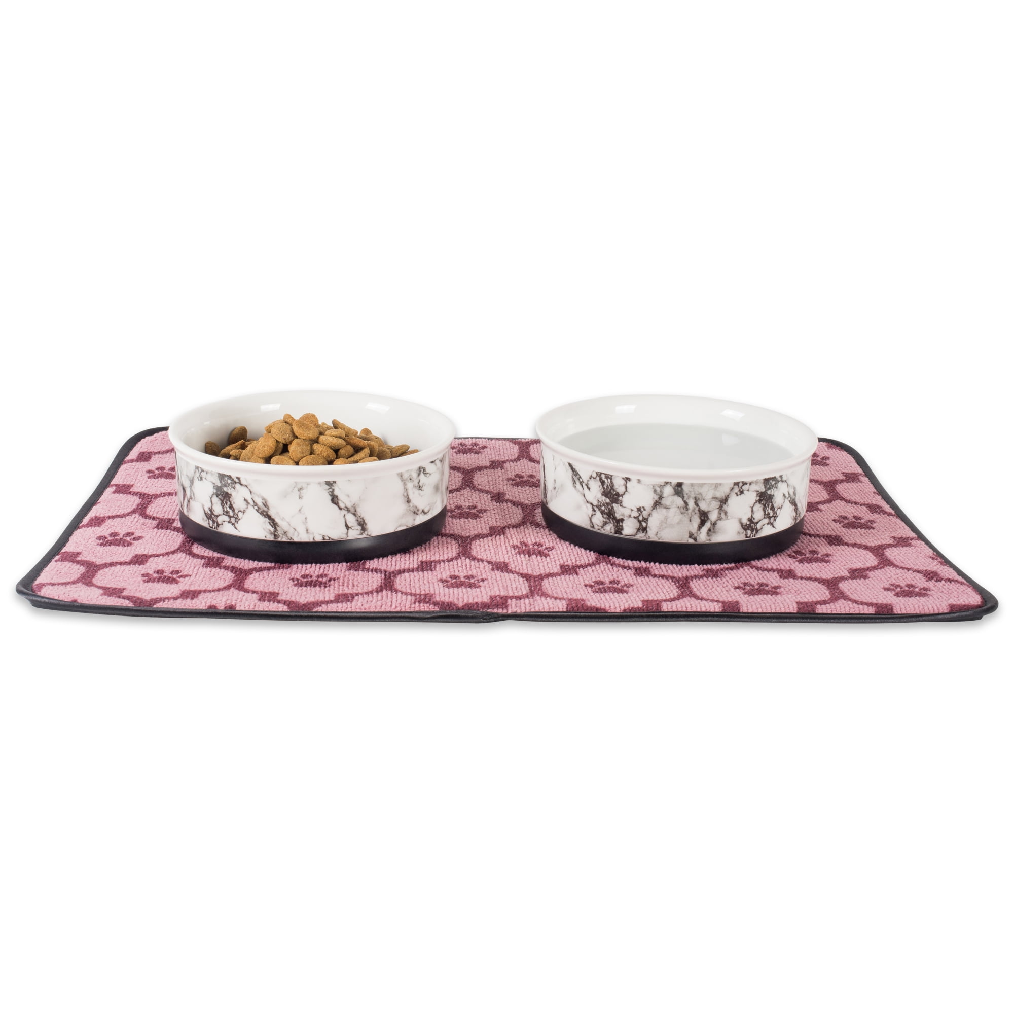 Bone Dry Ceramic Marble, Pet Bowls, Dishwasher Safe, Medium, 6x2", White, 2 Count