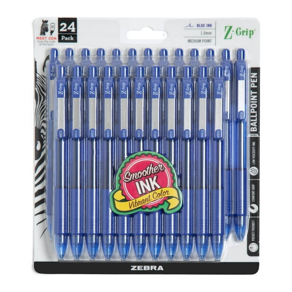 Zebra Pen Retractable Ballpoint Pen, 1.0mm Medium Point, Blue D, 24-Pack