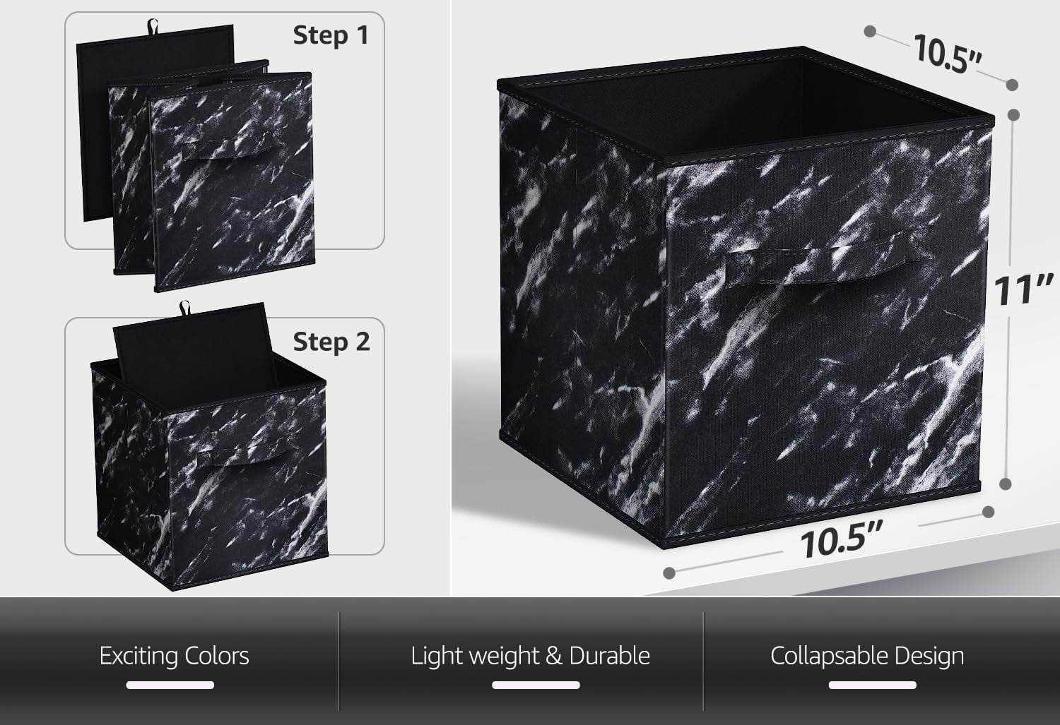 Sorbus Fabric Foldable Storage Cubes Organization Bins, Great for Home Organization, Living Room, Cube Storage Bins, for Closet, Nursery, Playroom, College Dorm, Marble Print Fabric, Black