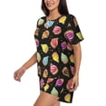 thumbnail image 3 of Womens Pajama Sets With Pocket, Colourful Ice Cream Print Black Lounge Sets Short Sleeve Sleepwear PJ Sets for Women, 3 of 6