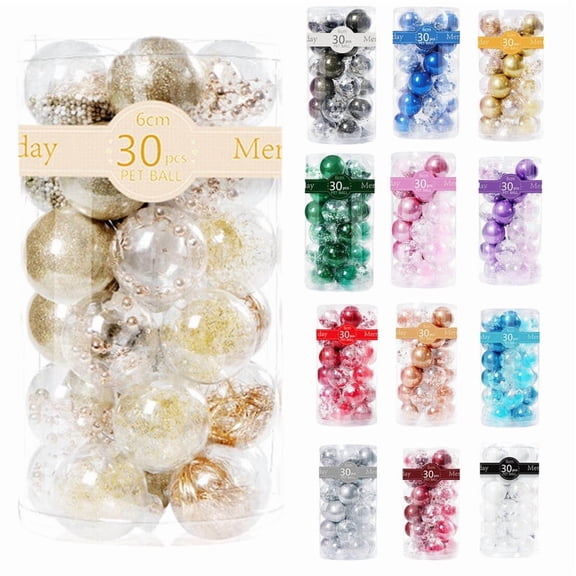 Mecorevxz Christmas Balls Ornaments - 30Pcs Shatterproof Christmas Ornaments Set Plastic Hanging Christmas Decorations for Xmas Tree Decor,Christmas Gifts (2.36",Yellow)