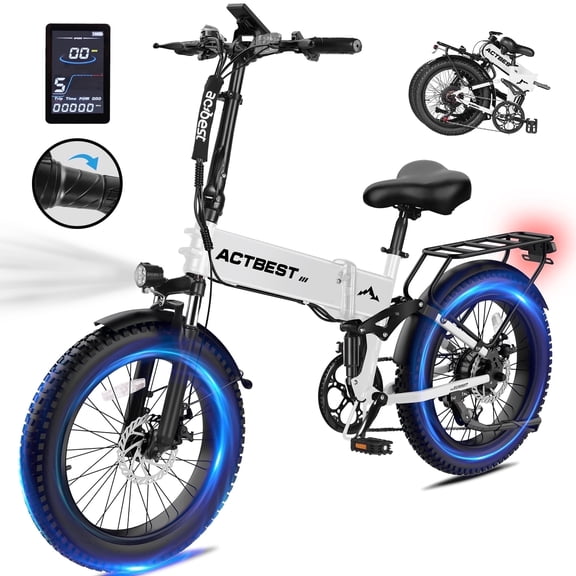 Actbest Summit Folding Electric Bike for Adults, 20" Fat Tires Ebike, 500W Motor, 48V 12AH, 7 Speed Electric Bicycle, 25MPH, Dual Suspension