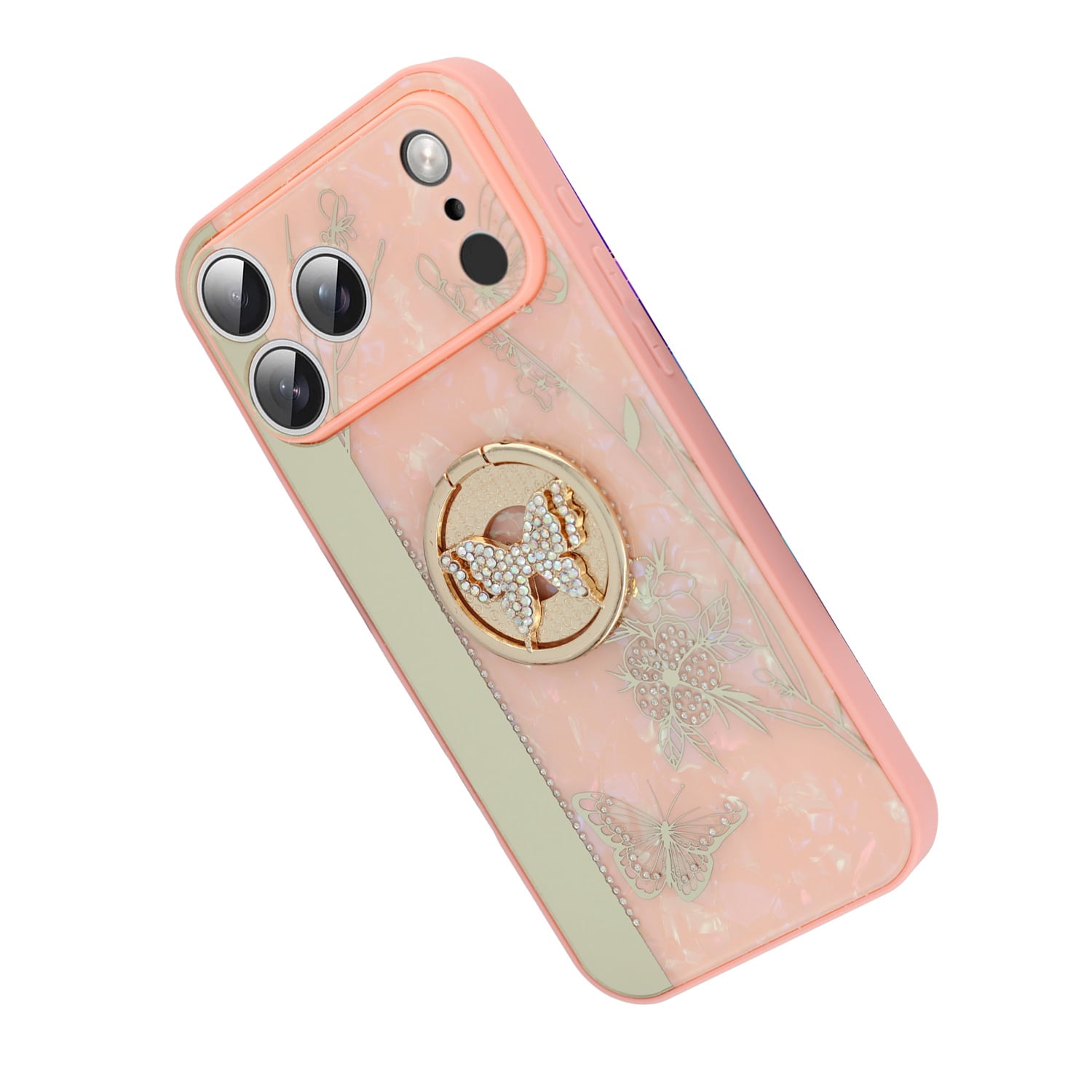 Elegant Butterfly Bling Case for iPhone 17 Pro Max - Pink