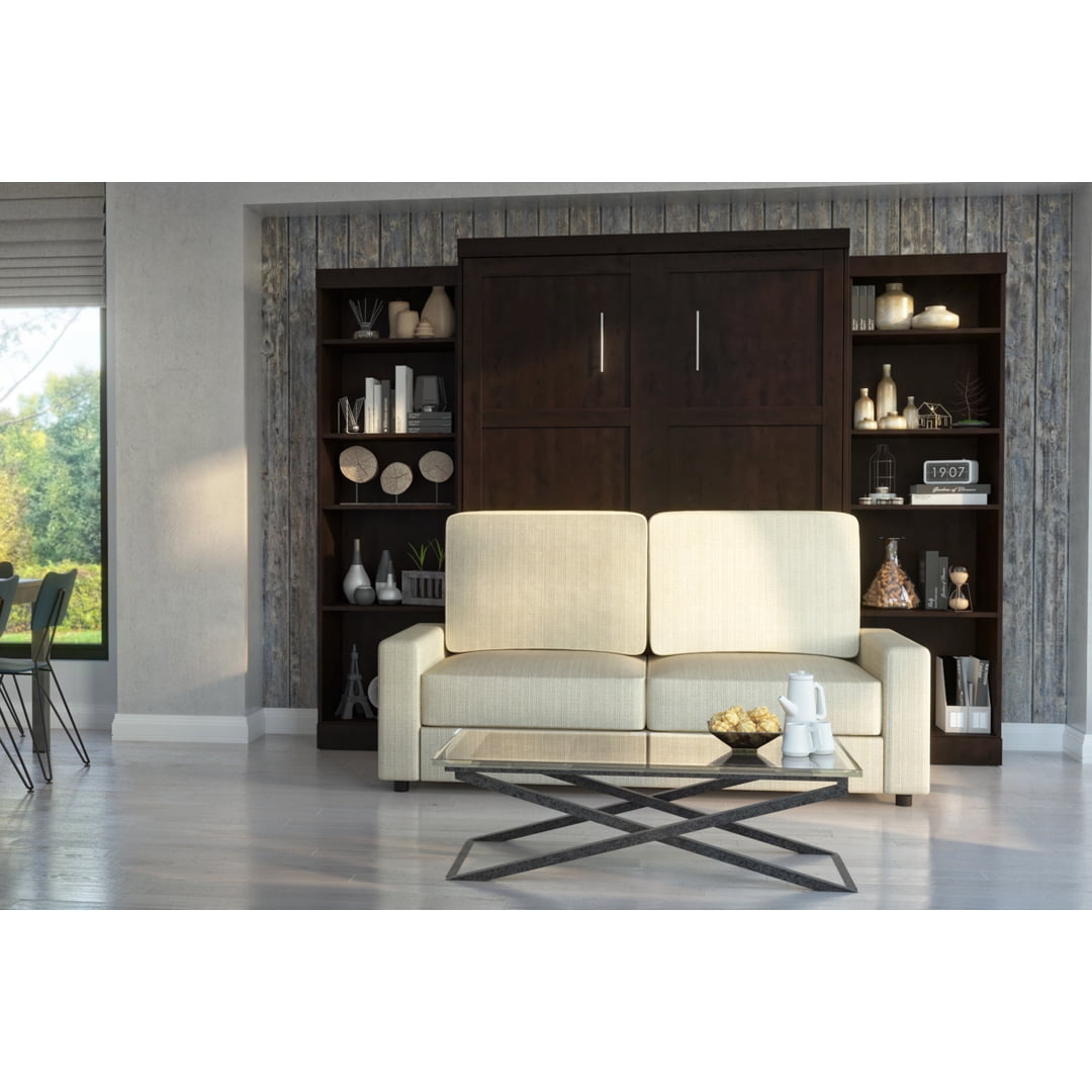 Bestar Pur 4Piece Queen Wall Bed, Two Storage Units and Sofa Set Chocolate & Tan Walmart