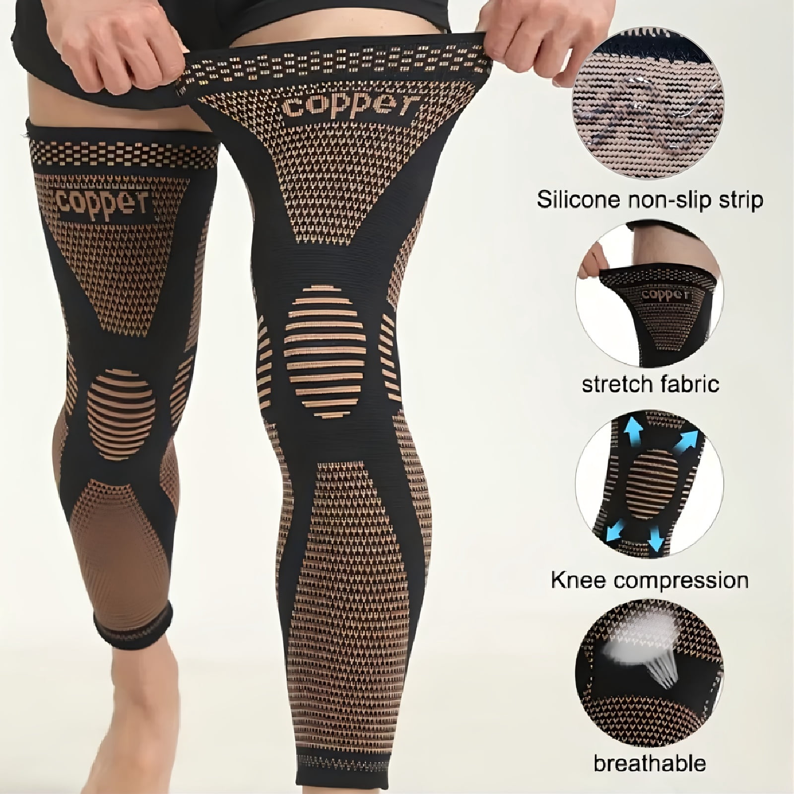 2pcs Warm Knee Compression Sleeves | Full Leg Support, Polyester, Non-Slip Silicone, Breathable, Elastic For Men And Women