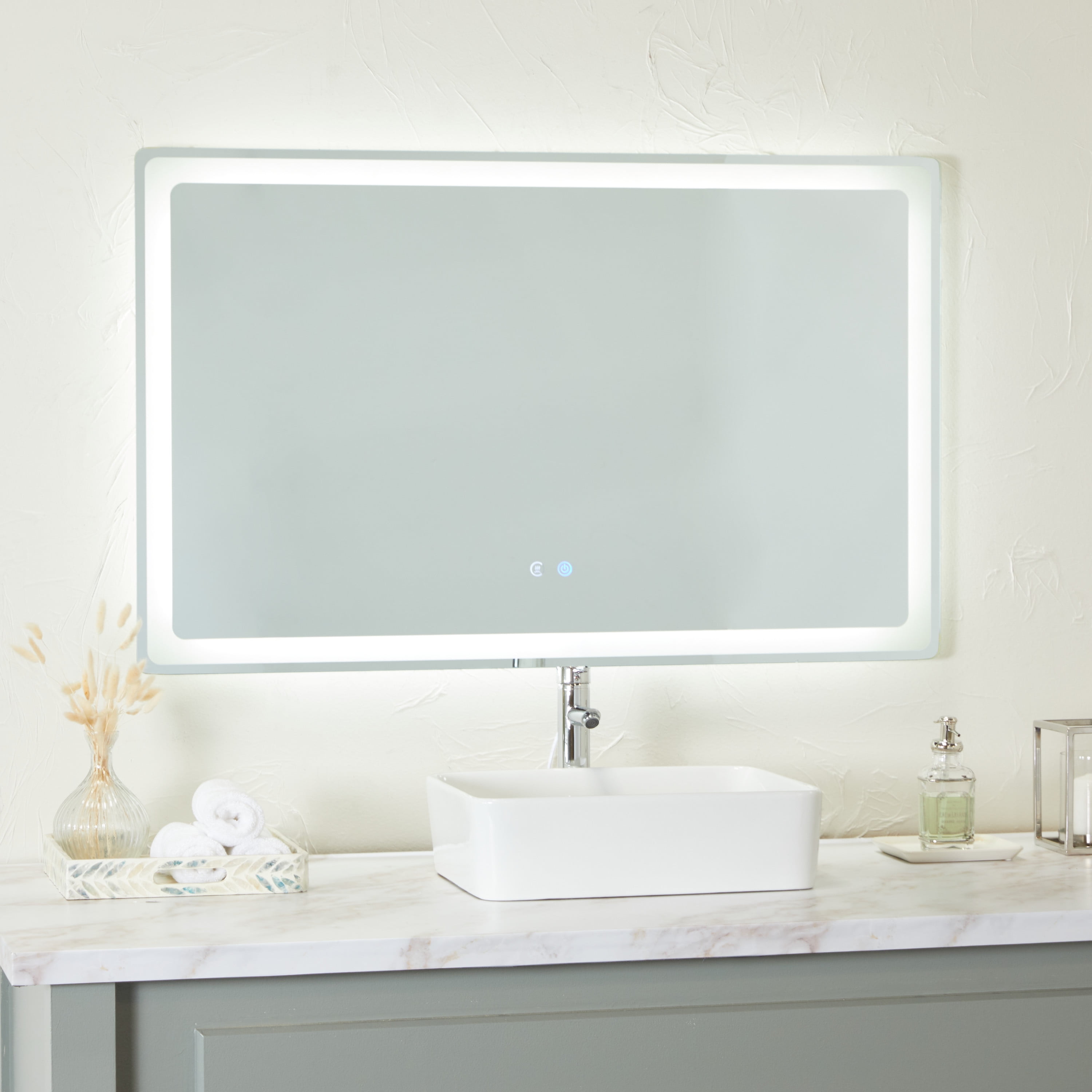 DecMode 47" x 30" Silver Anti Fog Mirror with LED Light