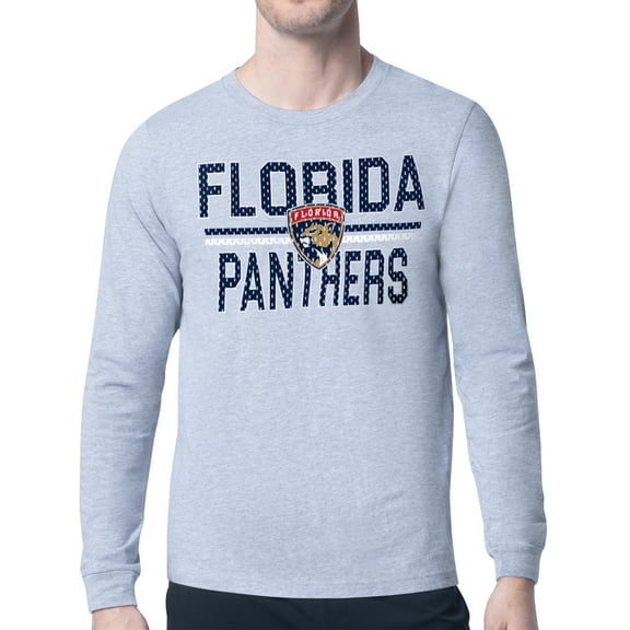 Men's Starter Heather Gray Florida Panthers Mesh Look Team Name Logo Long Sleeve T-Shirt