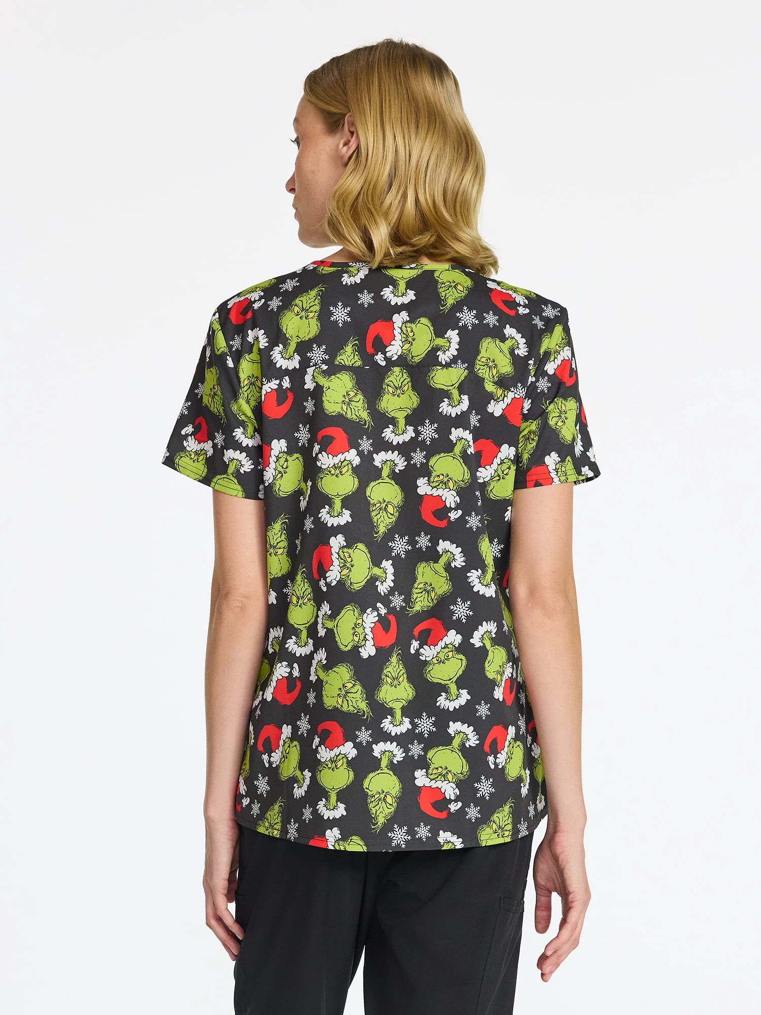 Dr. Seuss Grinch Women's Print V Neck Scrub Top, Sizes S-3XL
