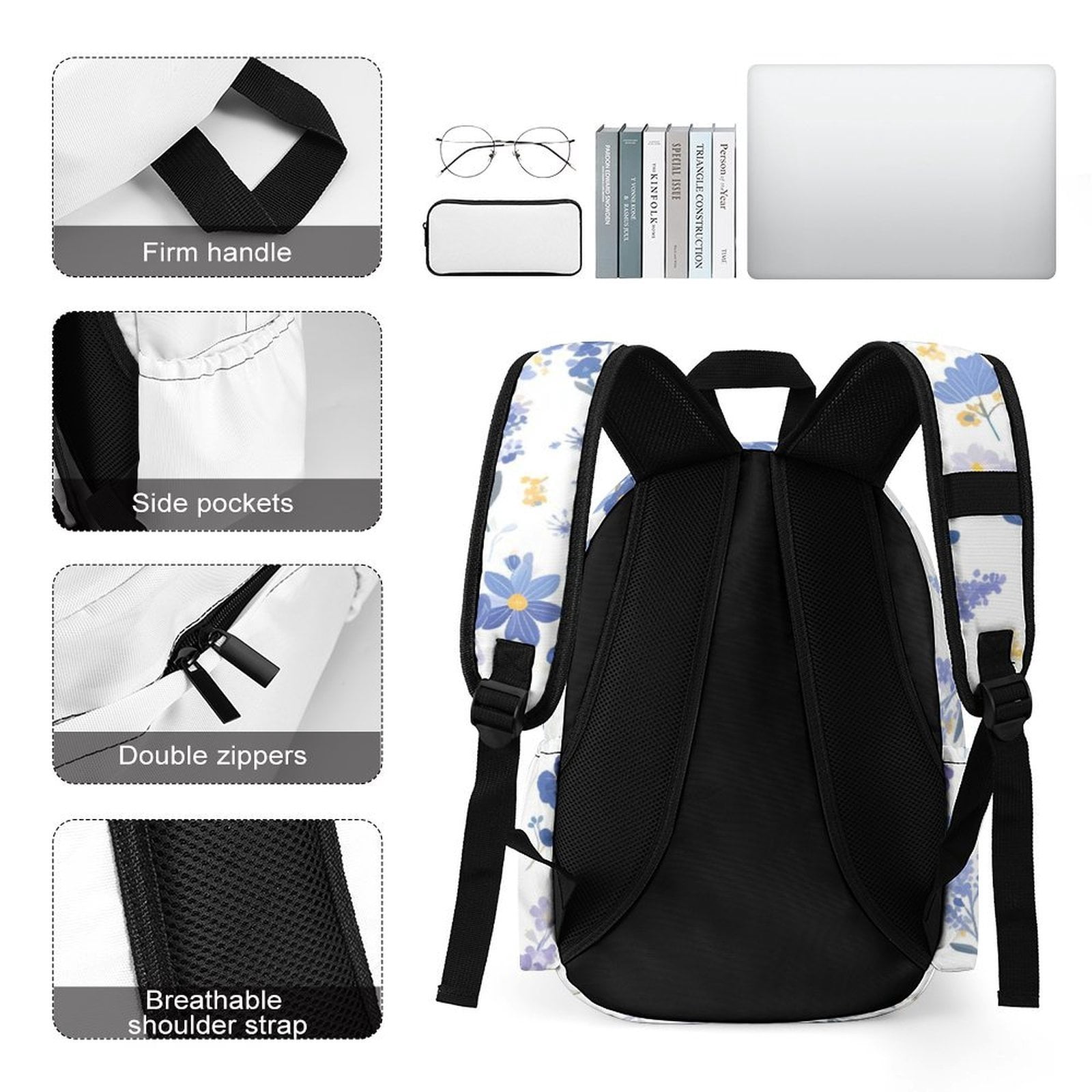Large Capacity Half Print Backpack 11.8×16.5×5.9in Multifunctional Zipper Design Convenient Switch Milk Cow Print Style Lavender_4