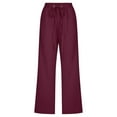 thumbnail image 2 of Fangasis Women Bottoms Cropped Trousers Wide Leg Capri Pants Ladies High-Waist Cotton Linen Pant Breathable Summer Palazzo Wine Red XS, 2 of 6