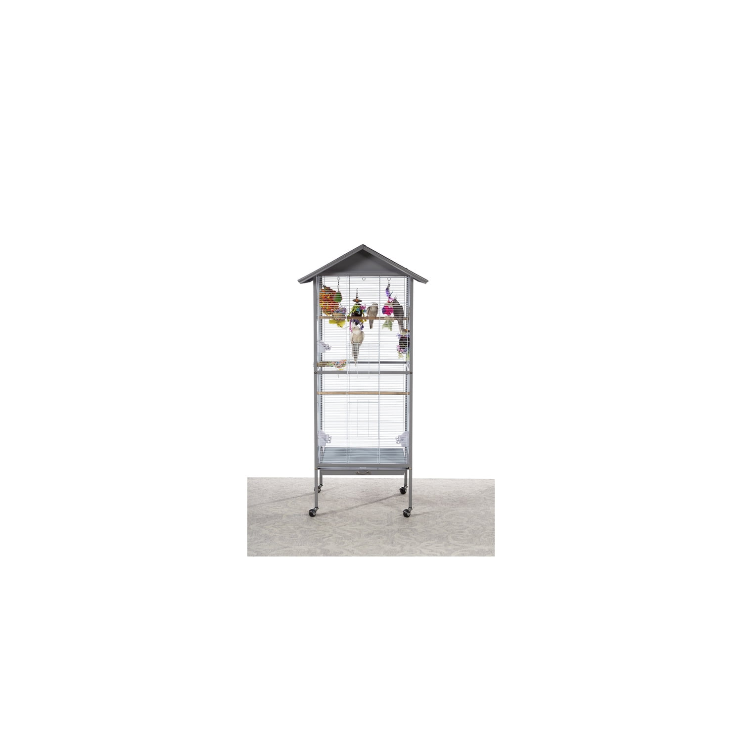 HomeStock Renaissance Romance Charming Bird Cage with Elegant Design, Intricate Details, and Spacious Interior for Birds-Color:Gray,Size:23.63"L x 23.5"W x 65.5"H