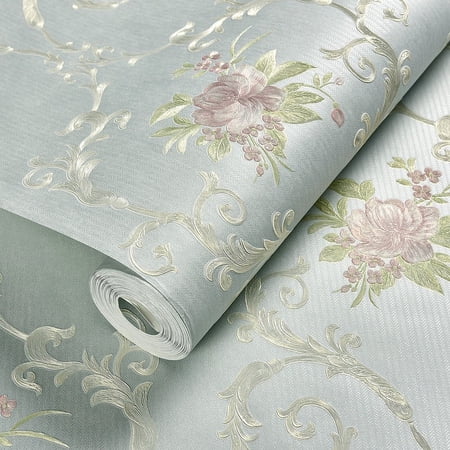 Nvzi-c precision pressed rural style self-adhesive non-woven wallpaper, warm 3D wallpaper for bedrooms, European style living room 3D background wall wallpaper (light blue)