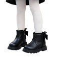 thumbnail image 3 of Huanglei Toddler Girls Leather Ankle Boots Back Bow Pom Side Zip Fall Boots(Black), 3 of 5