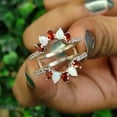 thumbnail image 2 of Pear Cut Garnet and Fire Opal Ring Guard- January/October Birthstone- Couple Birthsotne Ring, 2 of 7