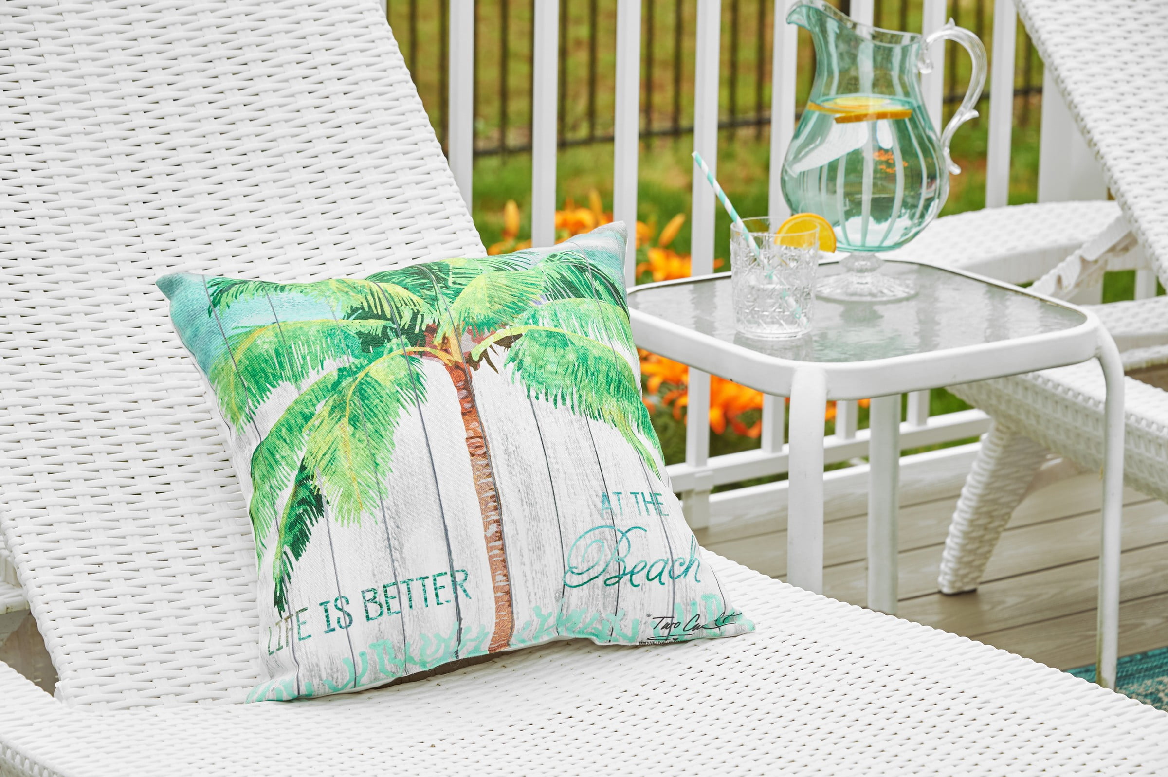 At The Beach Coastal Tropical Beach Premium Indoor/Outdoor Accent Throw Pillow, 18" x 18"