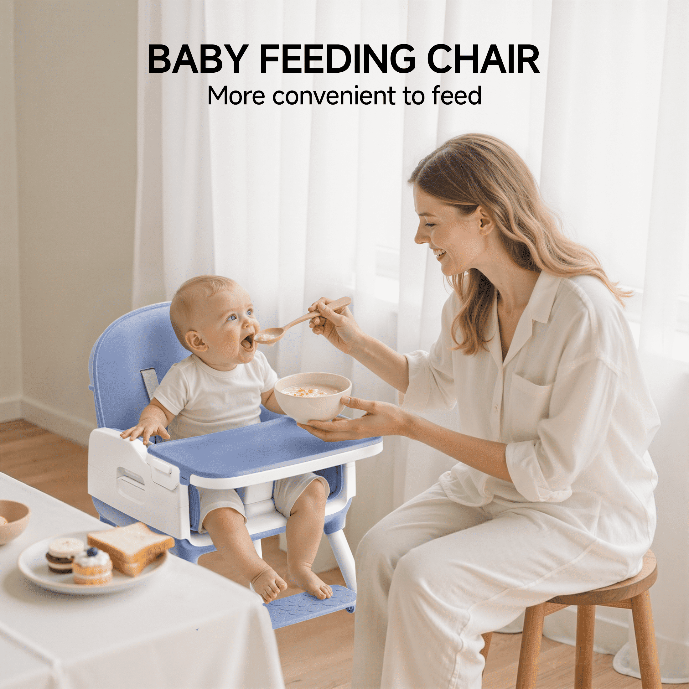 Babyomi 3-in-1 foldable Baby high chair, convertible highchairs for babies and toddlers with Adjustable Legs & Dishwasher Safe Tray, for6 months to 5 years old，blue