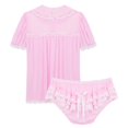 thumbnail image 3 of Conjunto de pijama de 2 piezas para hombre y adulto, lencería con cuello de muñeca, manga corta abullonada, con volantes, ropa interior, bragas, vestido cruzado, 3 of 4