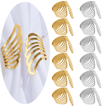 

Silver/Golden Angel Wing Napkin Rings Set of 12 Angel Napkin Buckle for Hotel Restaurant Home Kitchen Table Decor Accessories Napkin Buckles