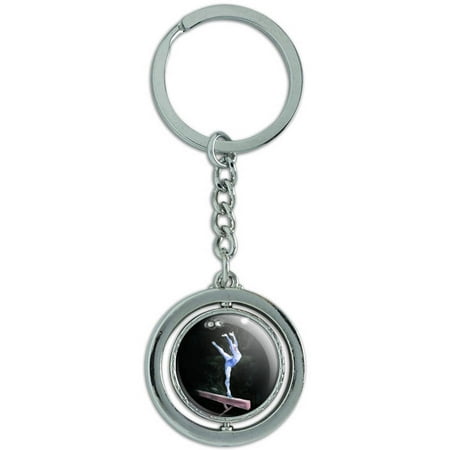 Gymnast Blue Gymnastic Vault Pommel Horse Spinning Round Metal Key Chain Keychain