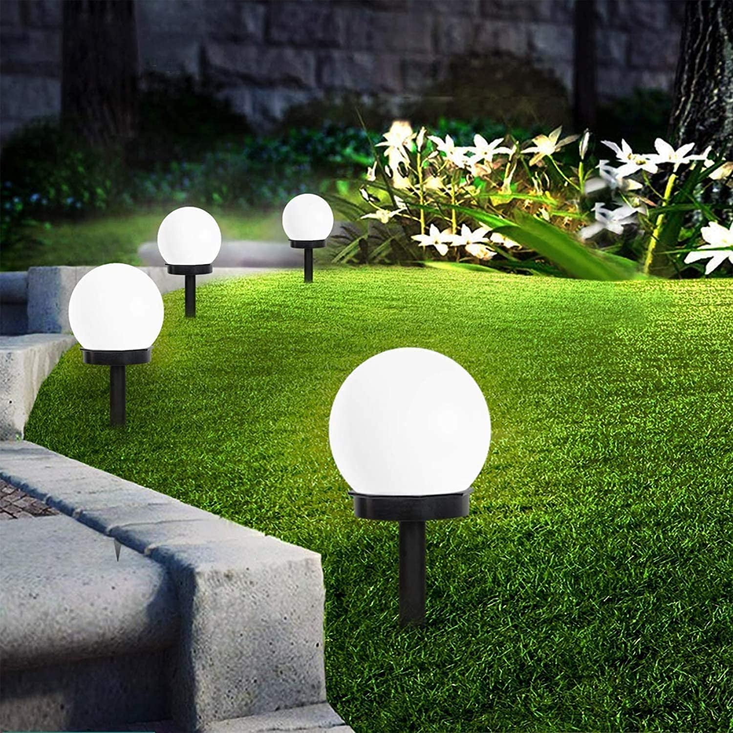 4x LED Solar Round Ball Lights Garden Path Lawn Outdoor Ground Lamp Waterproof
