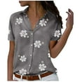 thumbnail image 2 of Fartey Womens Fashion Floral Print Button Down Shirts Summer Loose Comfy Short Sleeve V Neck Tops Dressy Casual Business Lapel Blouses, 2 of 6