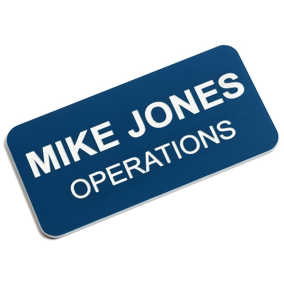 Custom Engraved Name Tag Badges – Personalized Identification with Pin or Magnetic Backing, 1.5 Inches x 3 Inches, Blue/White