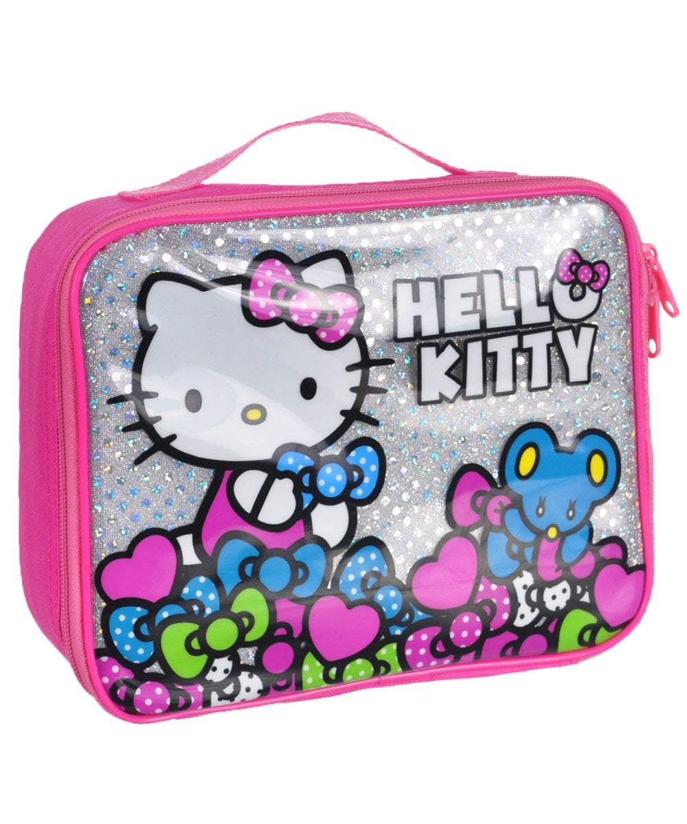 Lunch Bag Hello Kitty Hearts Bows Silver Kit Case New 851368