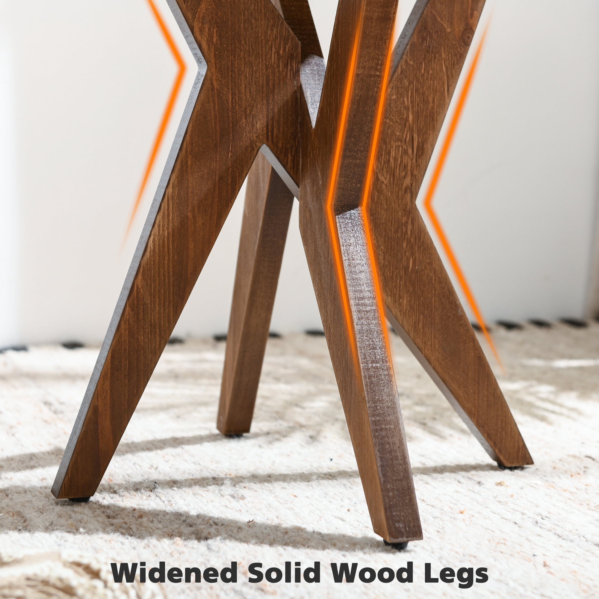Set of 2 Round End Table 24'' High Side Table with Cross Legs, Mid Century Modern Accent Bedside Table for Living Room, Balcony, Bedroom or Small Spaces, Raw Walnut