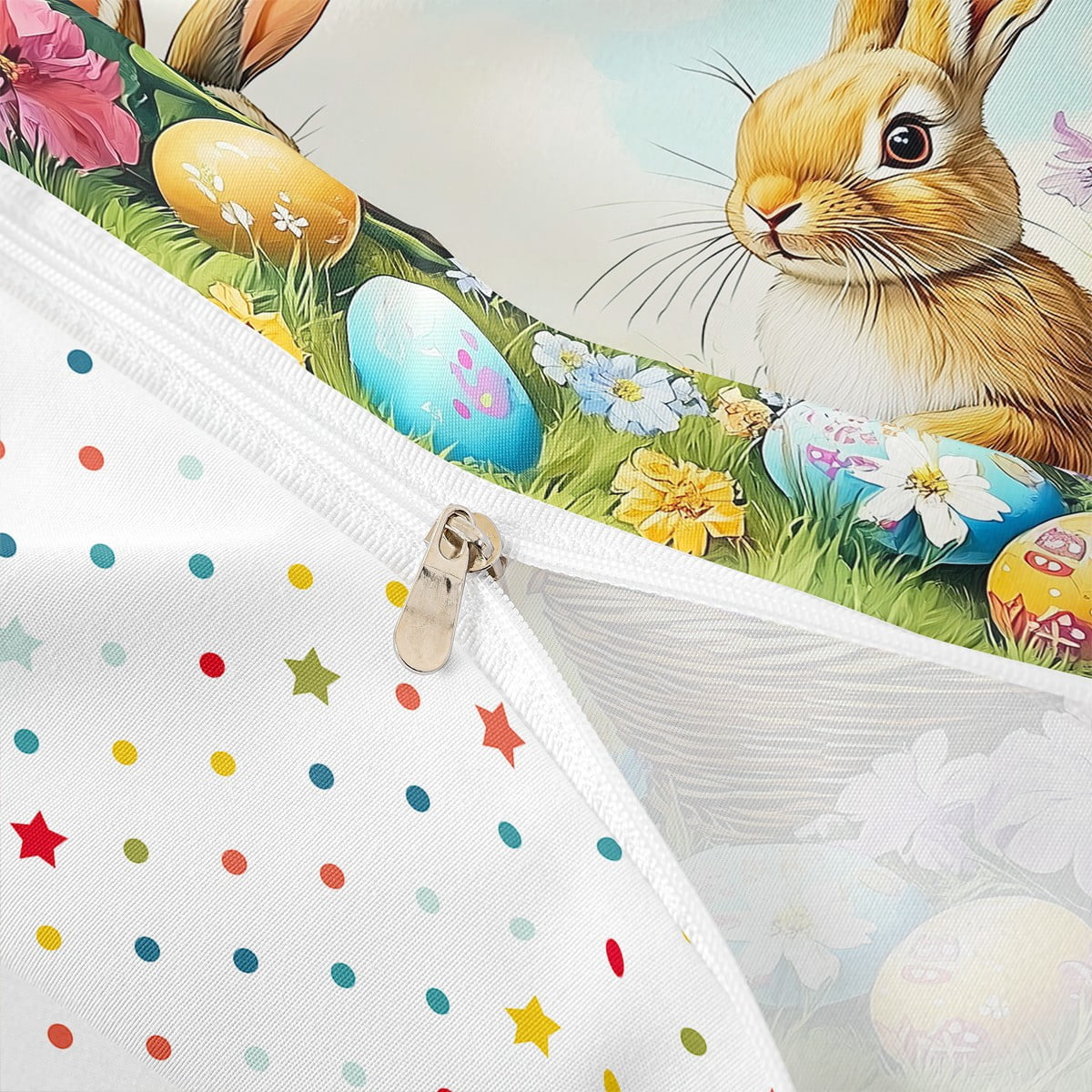 Erosebridal Farm Rabbit Bedding Set Easter Decoration Duvet Cover Happy Easter Themed Comforter Cover Easter Eggs Print Bedspread Cover Rustic Floral Decor Bedding Queen Size